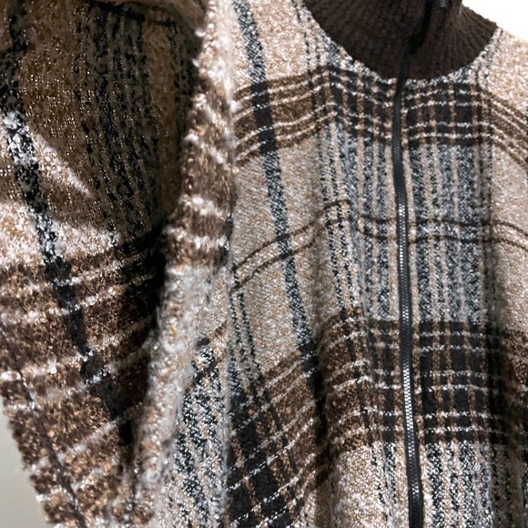 Marc New York Zip Up Turtleneck Plaid Tassel Hem Sweater Poncho One Size Fit All - Picture 10 of 16